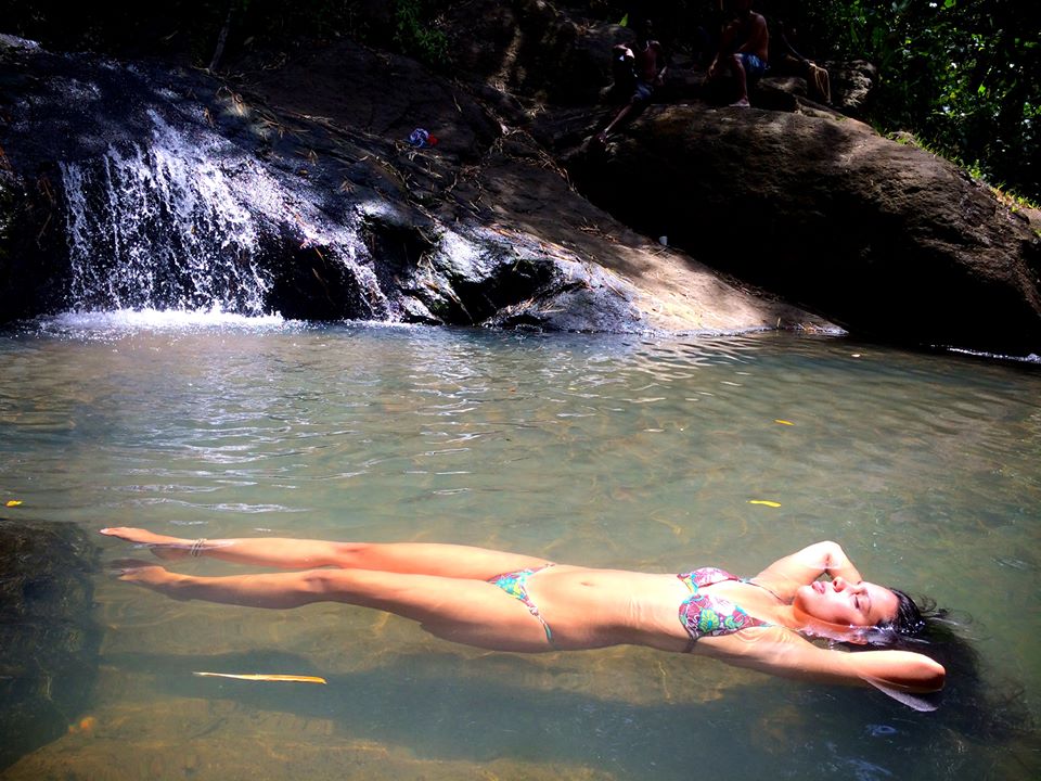 Floating in waterfall