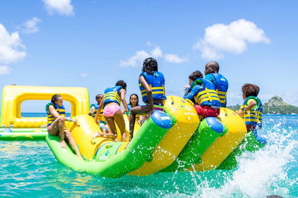 Splash Island Park St. Lucia kids on Wibit raft