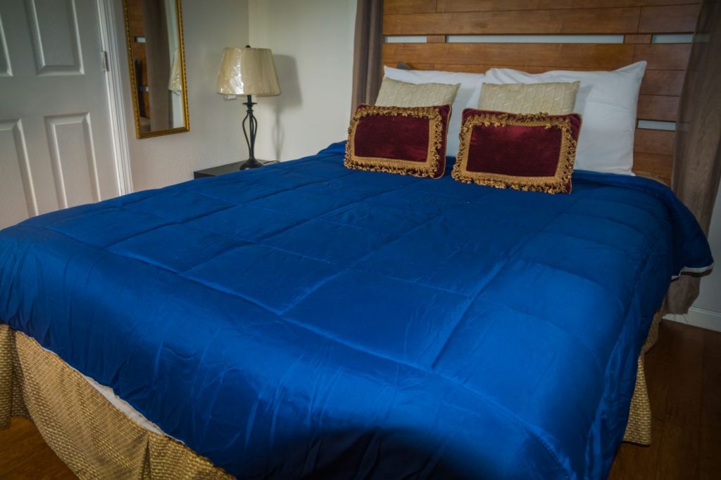 francein's one bedroom guest house suites st lucia bedroom blue sheets
